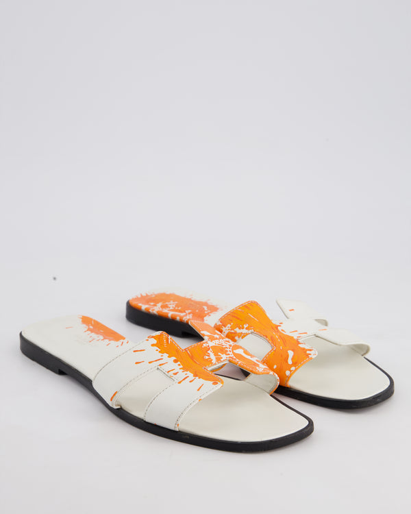 Hermès White Leather "Peinture Fraiche" Print Oran Sandals Size EU 40