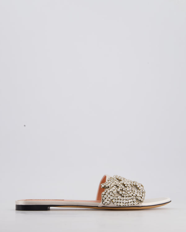 Rochas Light Pink Satin Sandals with Crystal Details Size EU 39.5