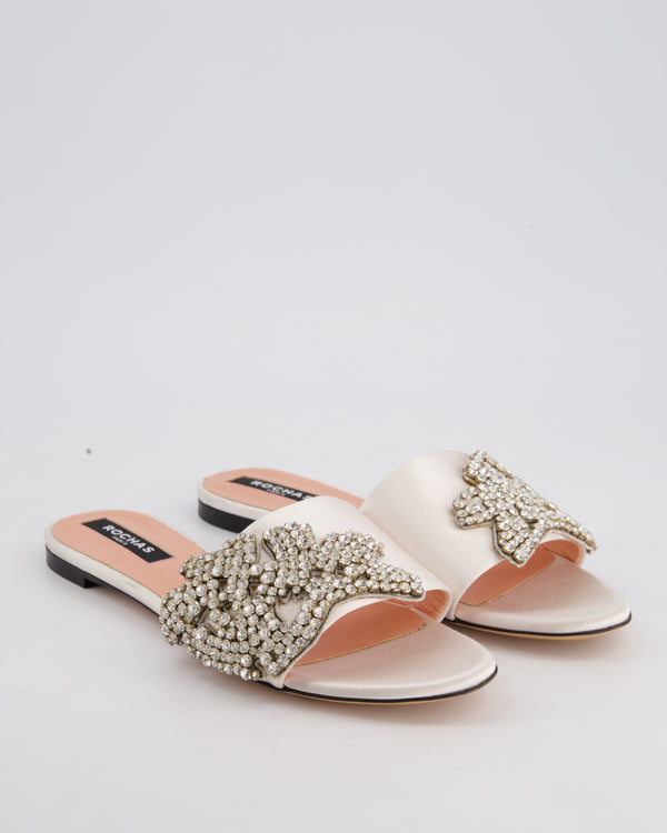Rochas Light Pink Satin Sandals with Crystal Details Size EU 39.5