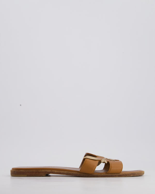 Hermès Gold Leather Oran Sandals with Gold Leaf Detail Size EU 40