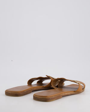 Hermès Gold Leather Oran Sandals with Gold Leaf Detail Size EU 40