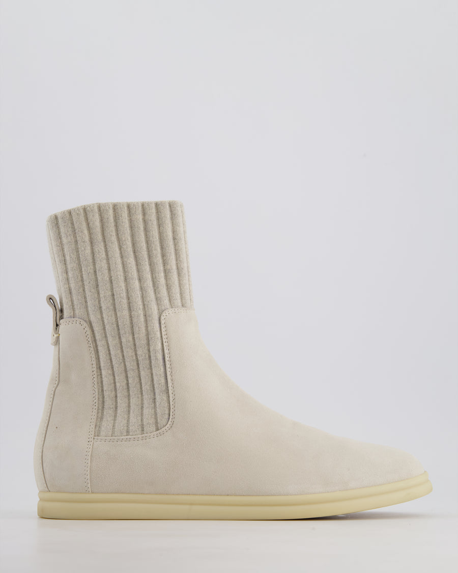 Loro Piana Cream Suede Leather Sock Ankle Boots Size EU 39.5