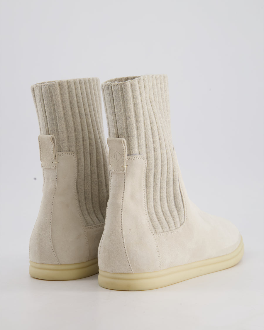 Loro Piana Cream Suede Leather Sock Ankle Boots Size EU 39.5