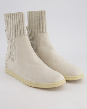 Loro Piana Cream Suede Leather Sock Ankle Boots Size EU 39.5