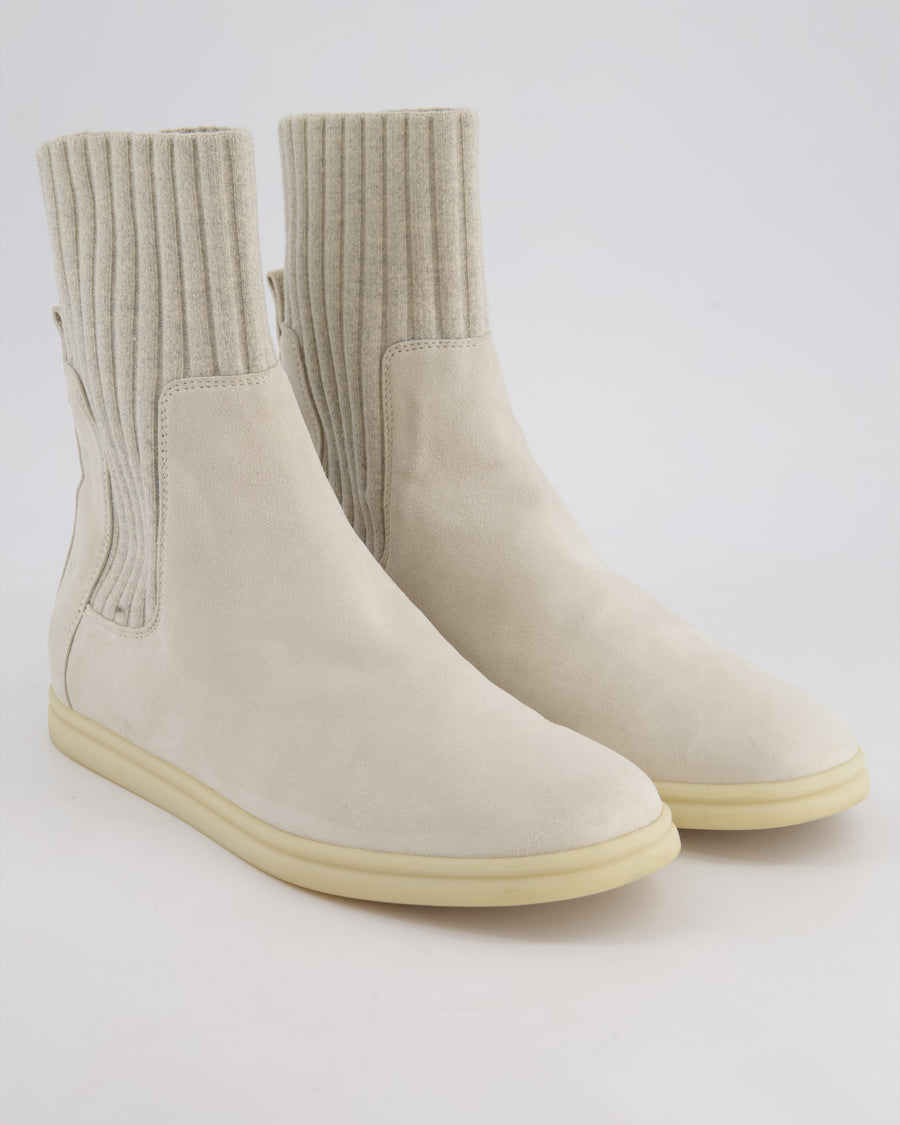 Loro Piana Cream Suede Leather Sock Ankle Boots Size EU 39.5