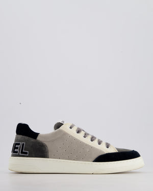 Chanel White, Grey and Black Velvet Trainers with Chanel Logo on the Heel Detail EU 39