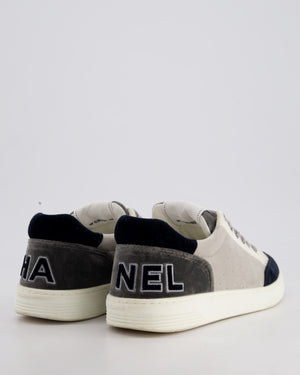 Chanel White, Grey and Black Velvet Trainers with Chanel Logo on the Heel Detail EU 39