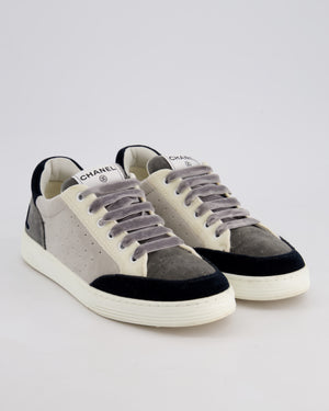Chanel White, Grey and Black Velvet Trainers with Chanel Logo on the Heel Detail EU 39