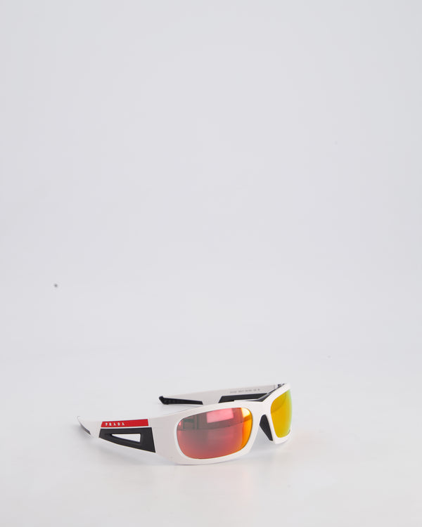 Prada Linea Rossa Impavid White Sunglasses with Red Logo Detail