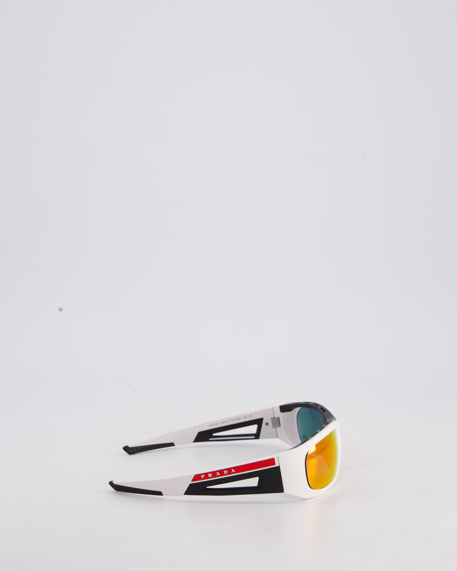 Prada Linea Rossa Impavid White Sunglasses with Red Logo Detail