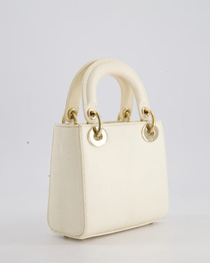 Christian Dior White Lizard Mini Lady Dior Bag with Gold Hardware