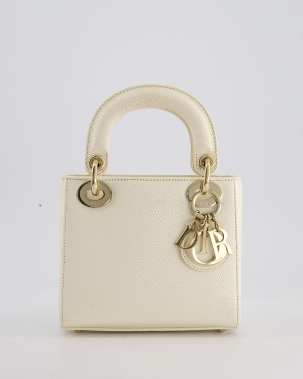 Christian Dior White Lizard Mini Lady Dior Bag with Gold Hardware