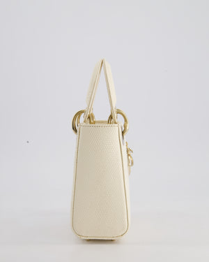Christian Dior White Lizard Mini Lady Dior Bag with Gold Hardware