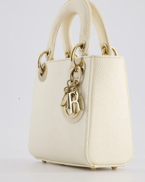 Christian Dior White Lizard Mini Lady Dior Bag with Gold Hardware