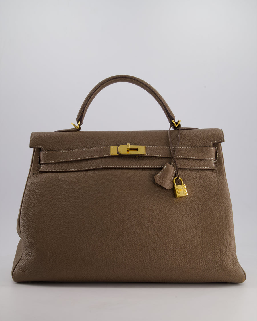 Hermès Kelly 40cm Retourne Bag in Etoupe Togo Leather with Gold Hardware
