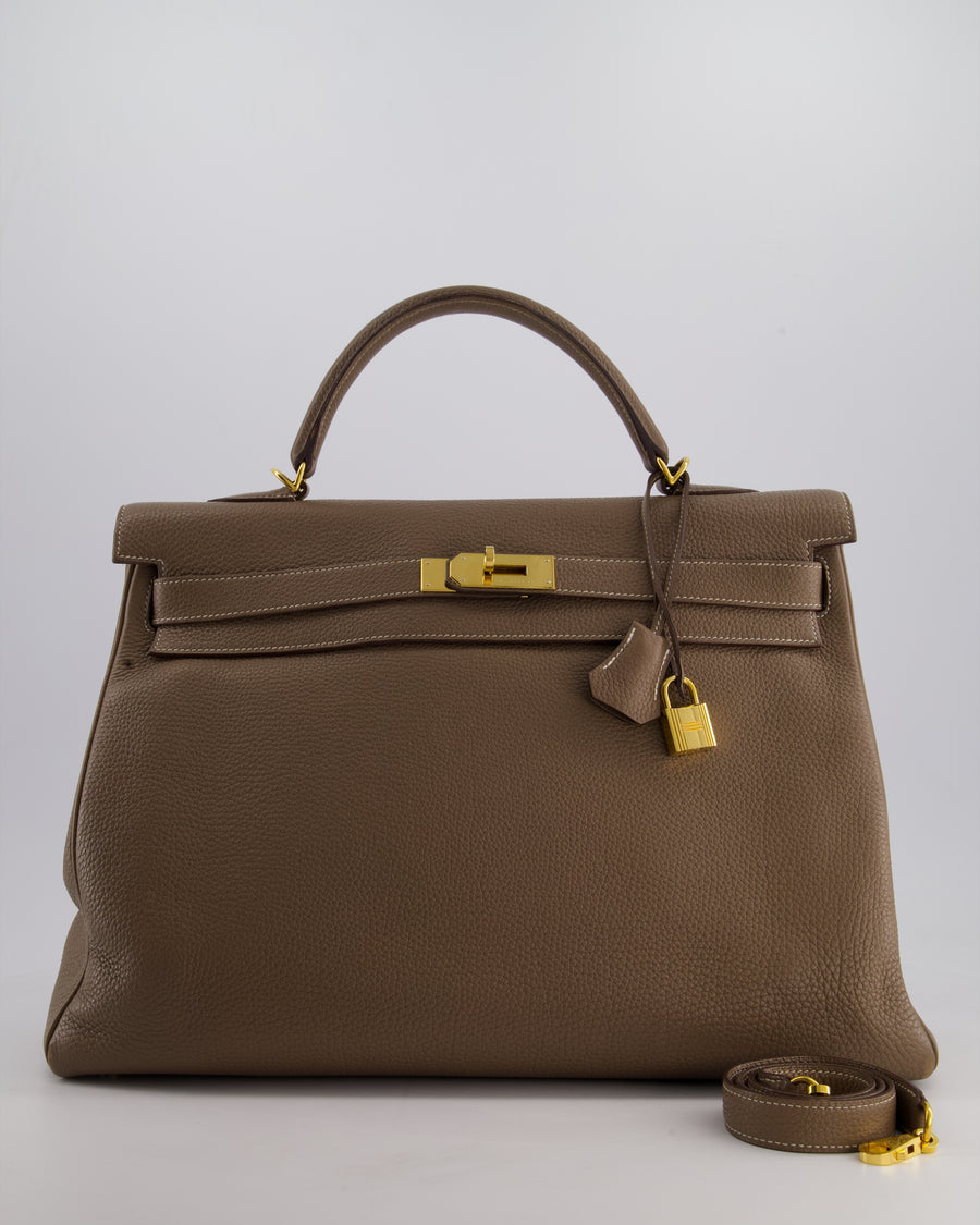 Hermès Kelly 40cm Retourne Bag in Etoupe Togo Leather with Gold Hardware