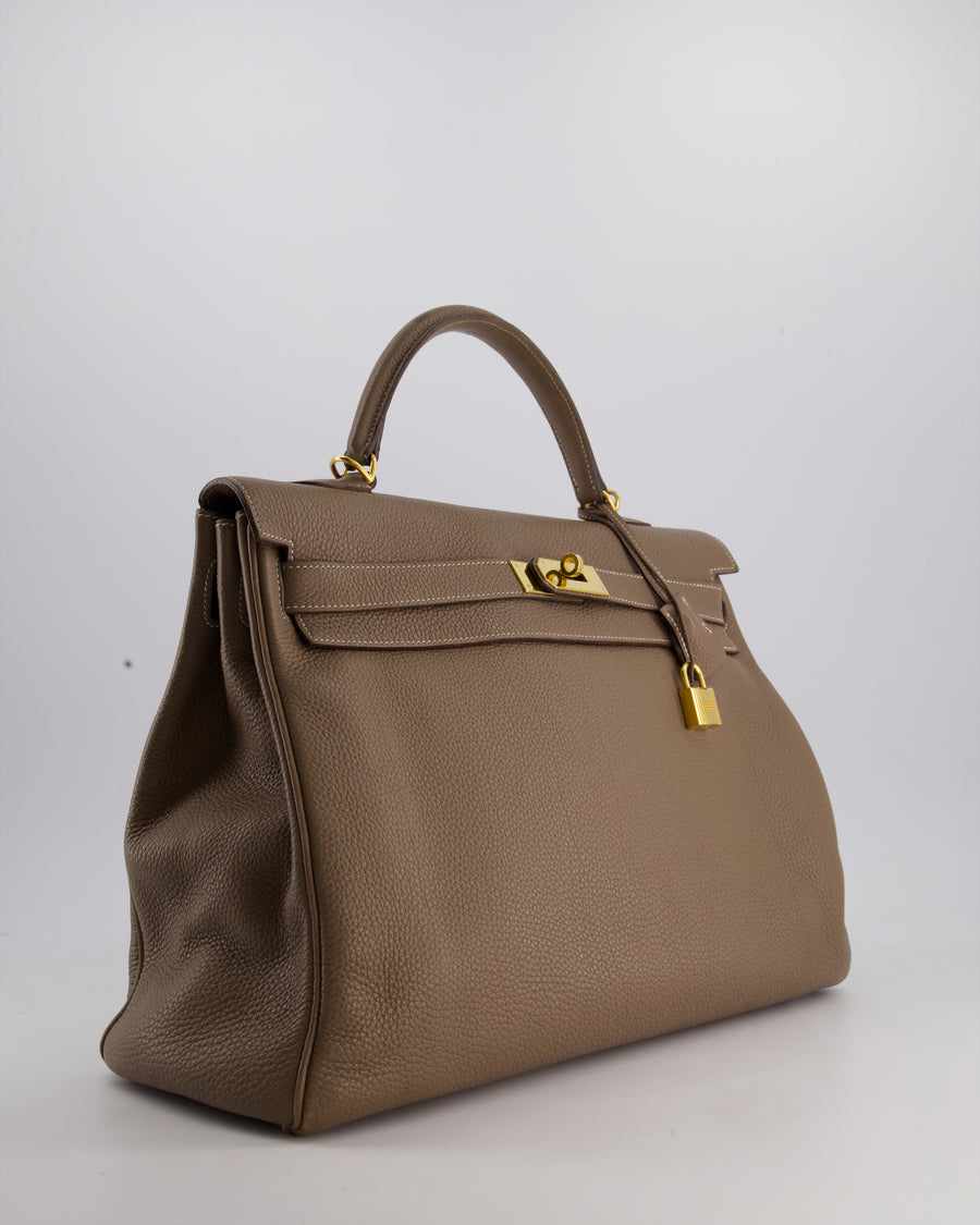 Hermès Kelly 40cm Retourne Bag in Etoupe Togo Leather with Gold Hardware