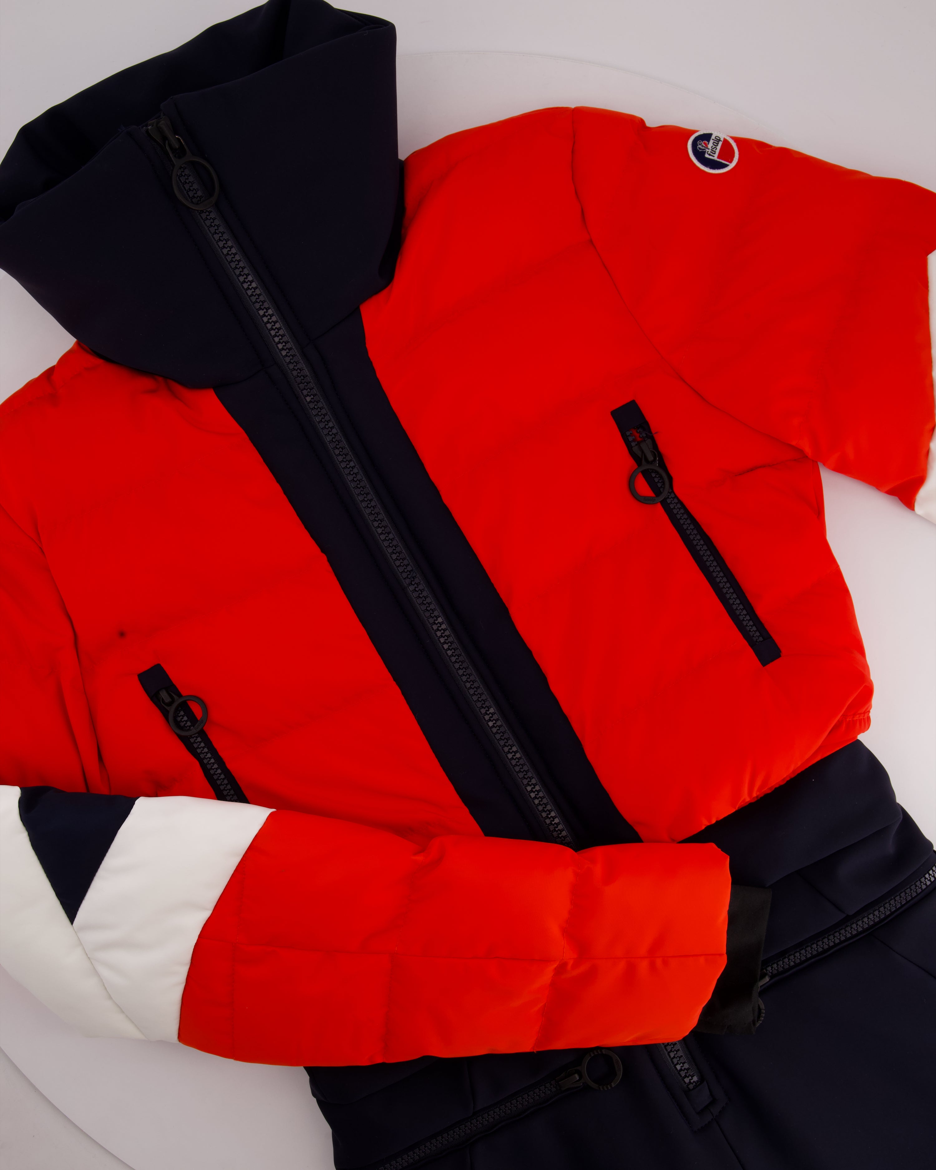 M(38) Fusalp スキースーツ フザルプ Fusalp Navy, Red and White Stripe One-Piece Ski Suit Size FR