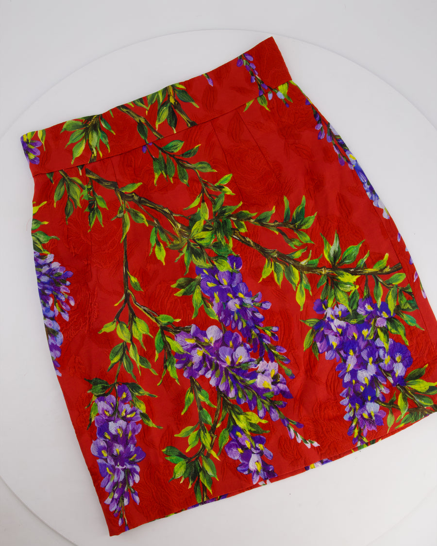 Dolce & Gabbana Red Floral Print Midi Skirt Size IT 40 (UK 8)