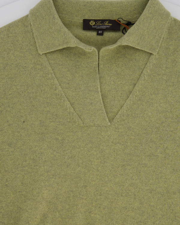 Loro Piana Green Baby Cashmere Open Collar Sweater IT 40 (UK 8)