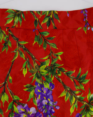 Dolce & Gabbana Red Floral Print Midi Skirt Size IT 40 (UK 8)