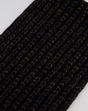 Chanel Black Grey and Gold Metallic Knitted Cashmere Blend Scarf with White CC Logo Button One Size&nbsp;