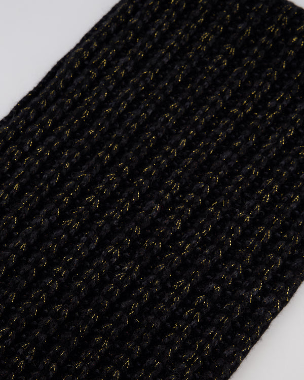 Chanel Black Grey and Gold Metallic Knitted Cashmere Blend Scarf with White CC Logo Button One Size&nbsp;