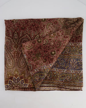 Loro Piana Cashmere and Silk Brown Shawl Scarf with Paisley Print Brown Trim Detail