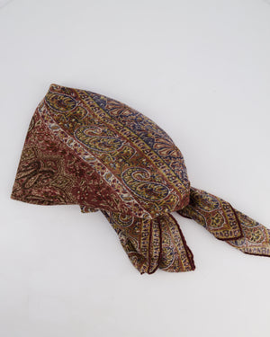 Loro Piana Cashmere and Silk Brown Shawl Scarf with Paisley Print Brown Trim Detail