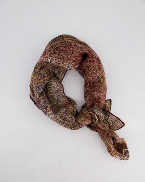 Loro Piana Cashmere and Silk Brown Shawl Scarf with Paisley Print Brown Trim Detail