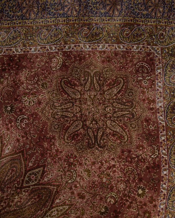 Loro Piana Cashmere and Silk Brown Shawl Scarf with Paisley Print Brown Trim Detail