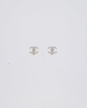 Chanel Silver Crystal CC Logo Earrings