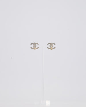 Chanel Silver Crystal CC Logo Earrings