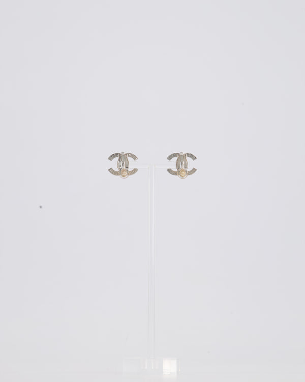 Chanel Silver Crystal CC Logo Earrings