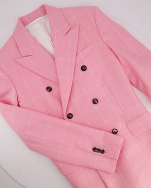 Calvin Klein Candy Pink Check Suit Jacket and Straight Let Trousers Set Size FR 38 (UK 10)