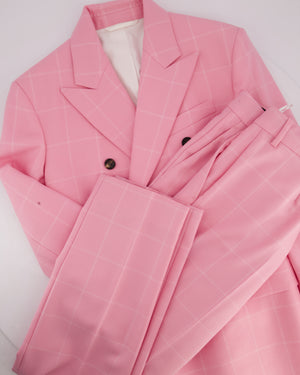 Calvin Klein Candy Pink Check Suit Jacket and Straight Let Trousers Set Size FR 38 (UK 10)