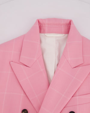 Calvin Klein Candy Pink Check Suit Jacket and Straight Let Trousers Set Size FR 38 (UK 10)