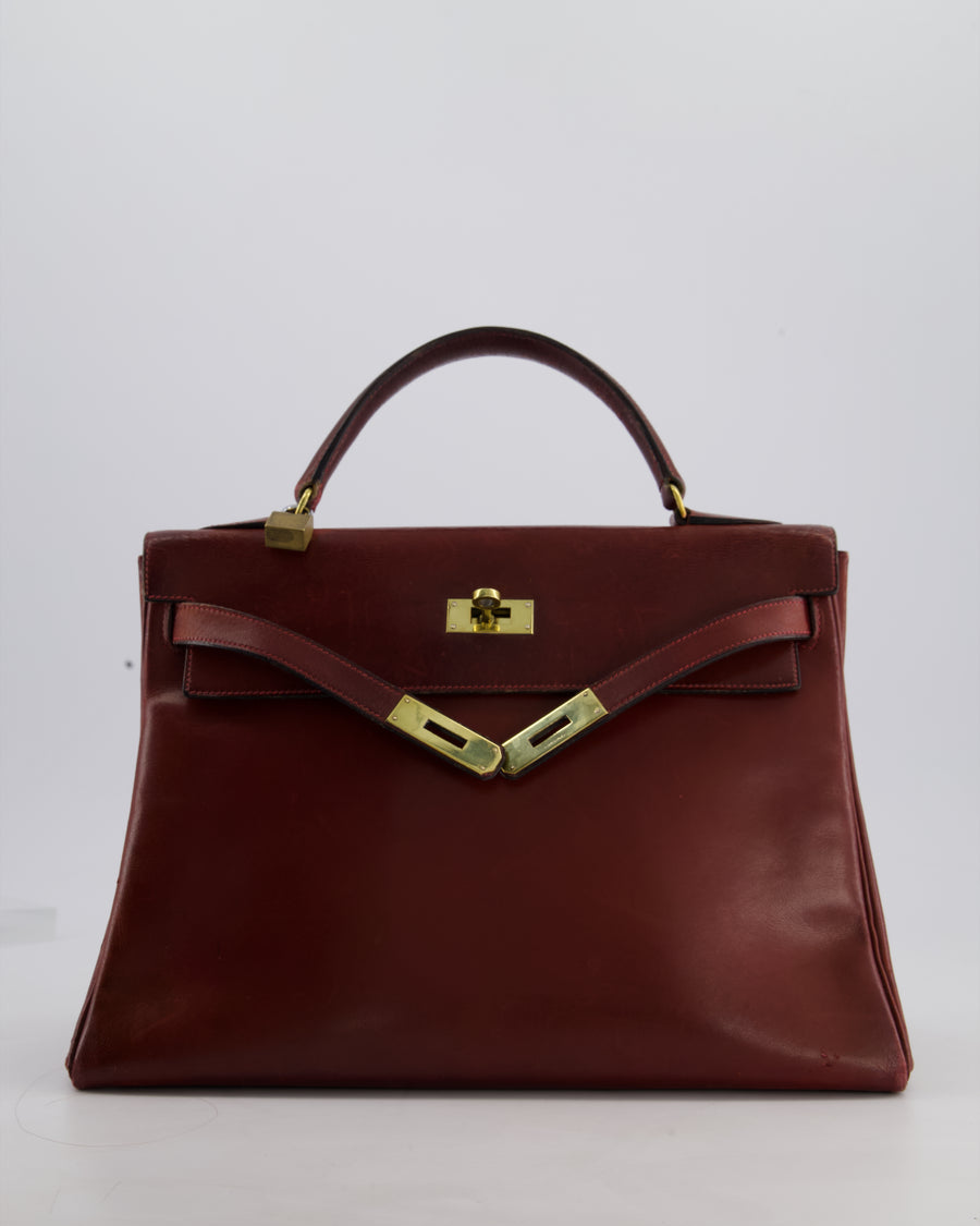 *FIRE PRICE* Hermès Vintage Kelly 32 Bag in Rouge H Box Leather with Gold Hardware