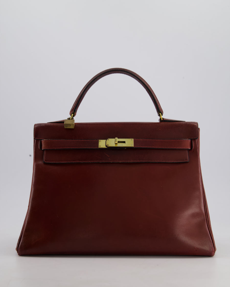 *FIRE PRICE* Hermès Vintage Kelly 32 Bag in Rouge H Box Leather with Gold Hardware