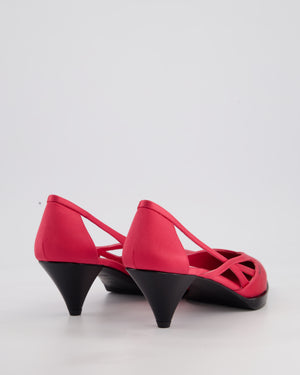 Prada Hot Pink Satin Pointed Toe Heels With Logo Detail and Black Sole Size EU 38.5