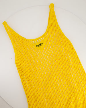 Prada Yellow Crochet Knitted Mini Dress with White Slip Size IT 38 (UK 6)