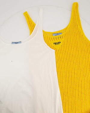 Prada Yellow Crochet Knitted Mini Dress with White Slip Size IT 38 (UK 6)