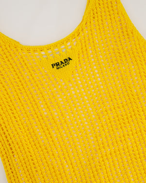 Prada Yellow Crochet Knitted Mini Dress with White Slip Size IT 38 (UK 6)
