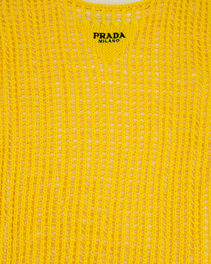 Prada Yellow Crochet Knitted Mini Dress with White Slip Size IT 38 (UK 6)