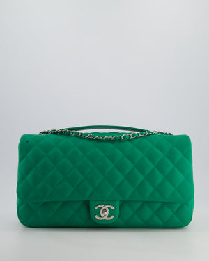 Chanel Green Jumbo Reversible Timeless Single Flap Bag in Lambskin Leather with Silver Hardware