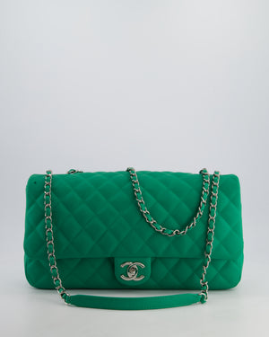 Chanel Green Jumbo Reversible Timeless Single Flap Bag in Lambskin Leather with Silver Hardware