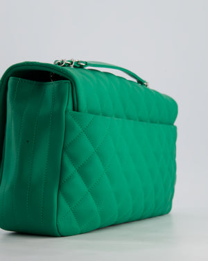 Chanel Green Jumbo Reversible Timeless Single Flap Bag in Lambskin Leather with Silver Hardware