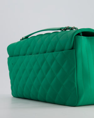 Chanel Green Jumbo Reversible Timeless Single Flap Bag in Lambskin Leather with Silver Hardware