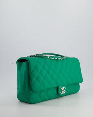 Chanel Green Jumbo Reversible Timeless Single Flap Bag in Lambskin Leather with Silver Hardware