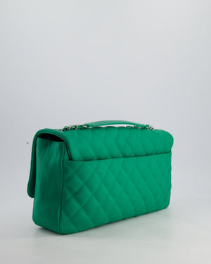 Chanel Green Jumbo Reversible Timeless Single Flap Bag in Lambskin Leather with Silver Hardware